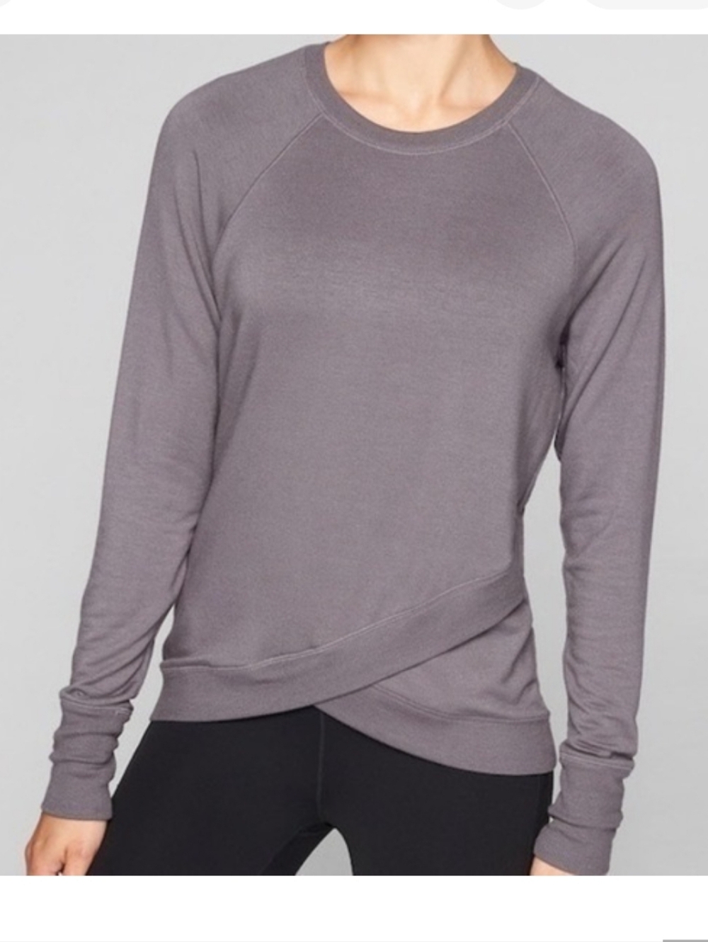 Athleta‎ Womens Serenity Criss Cross Sweatshirt Size S Long Sleeve Gray Modal
